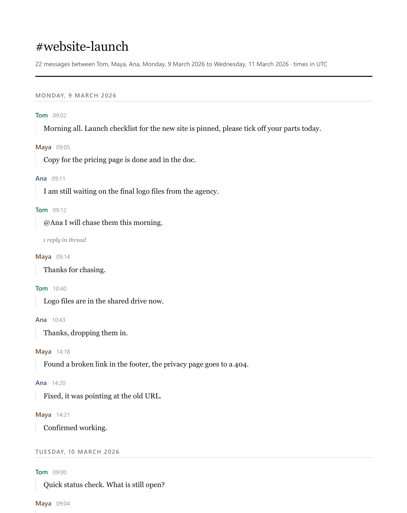 A page of the sample transcript in the Clean document style