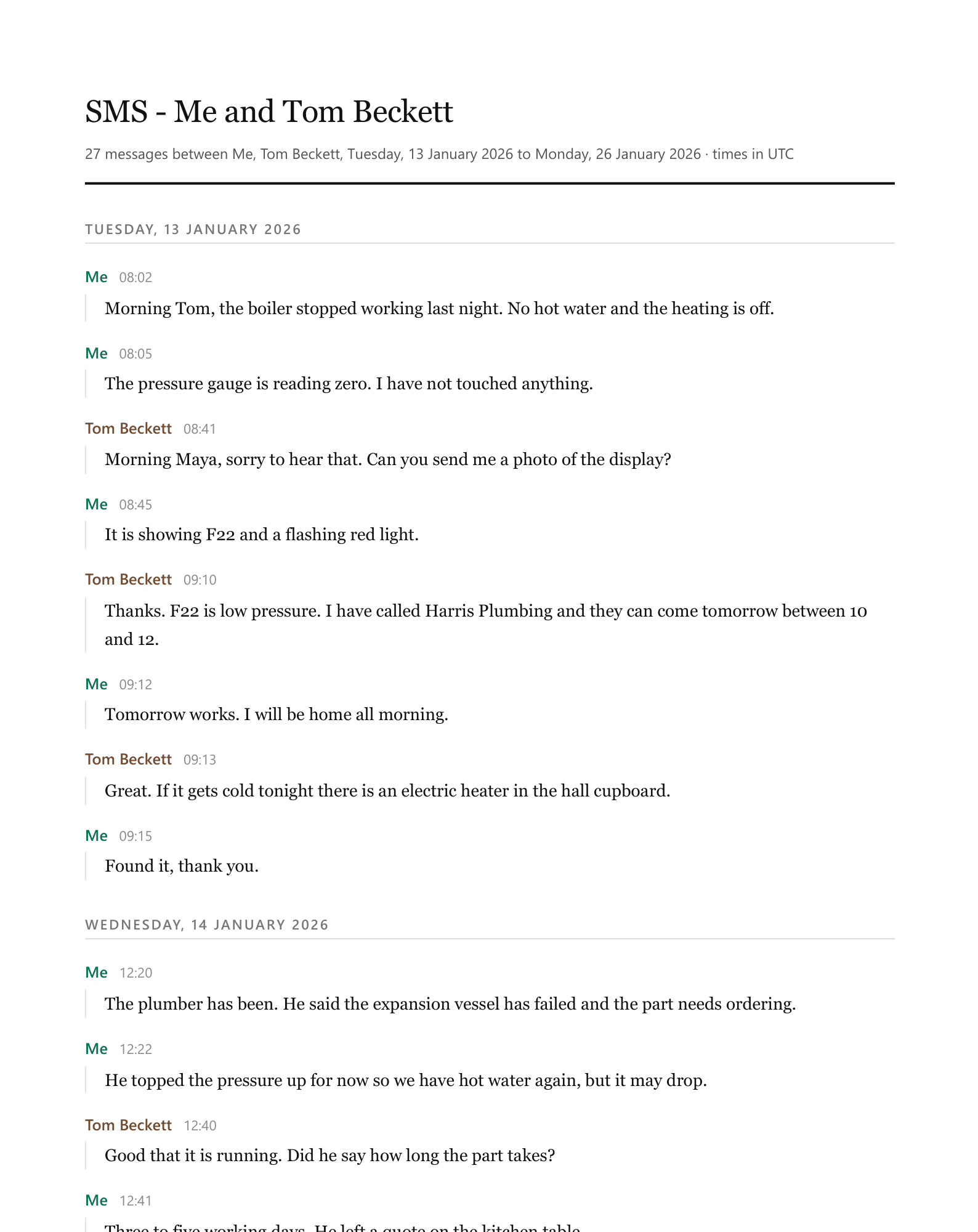 A page of the sample transcript in the Clean document style