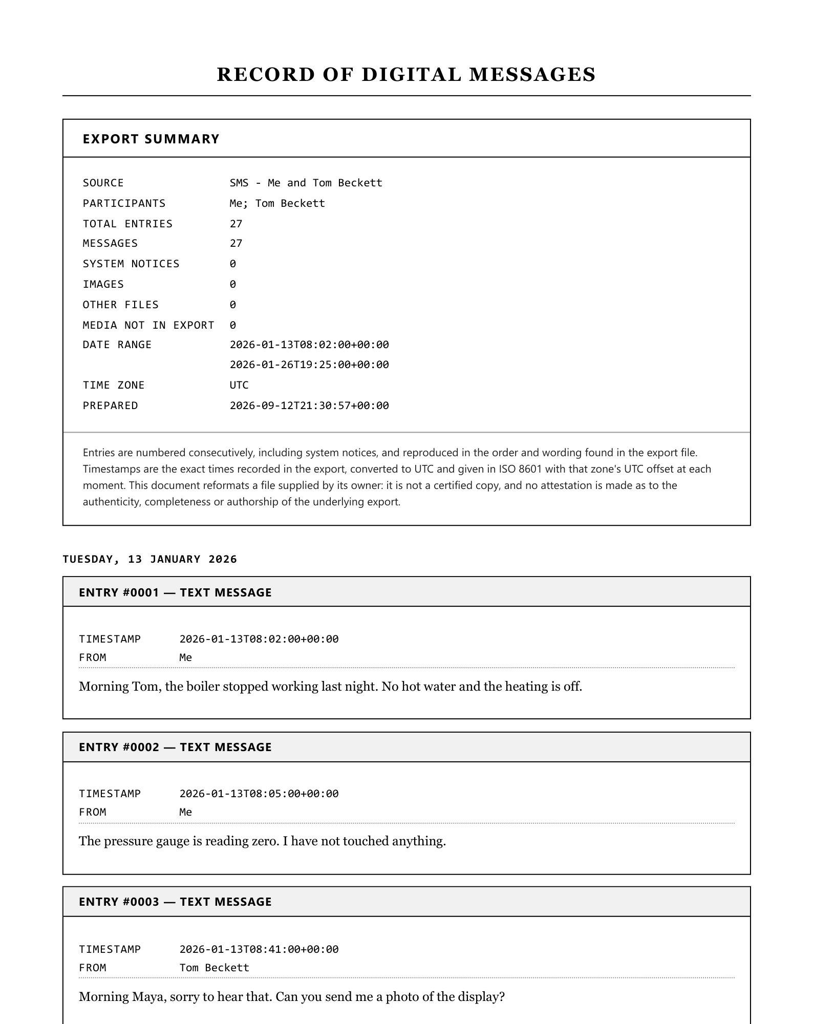 A page of the sample transcript in the Formal / legal style