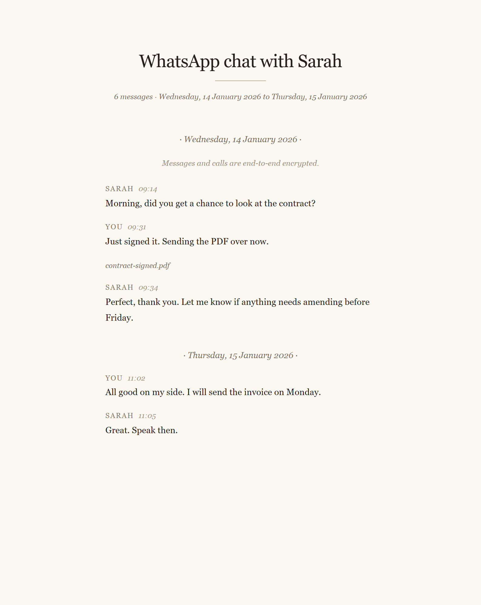 A page of a transcript in the Book style