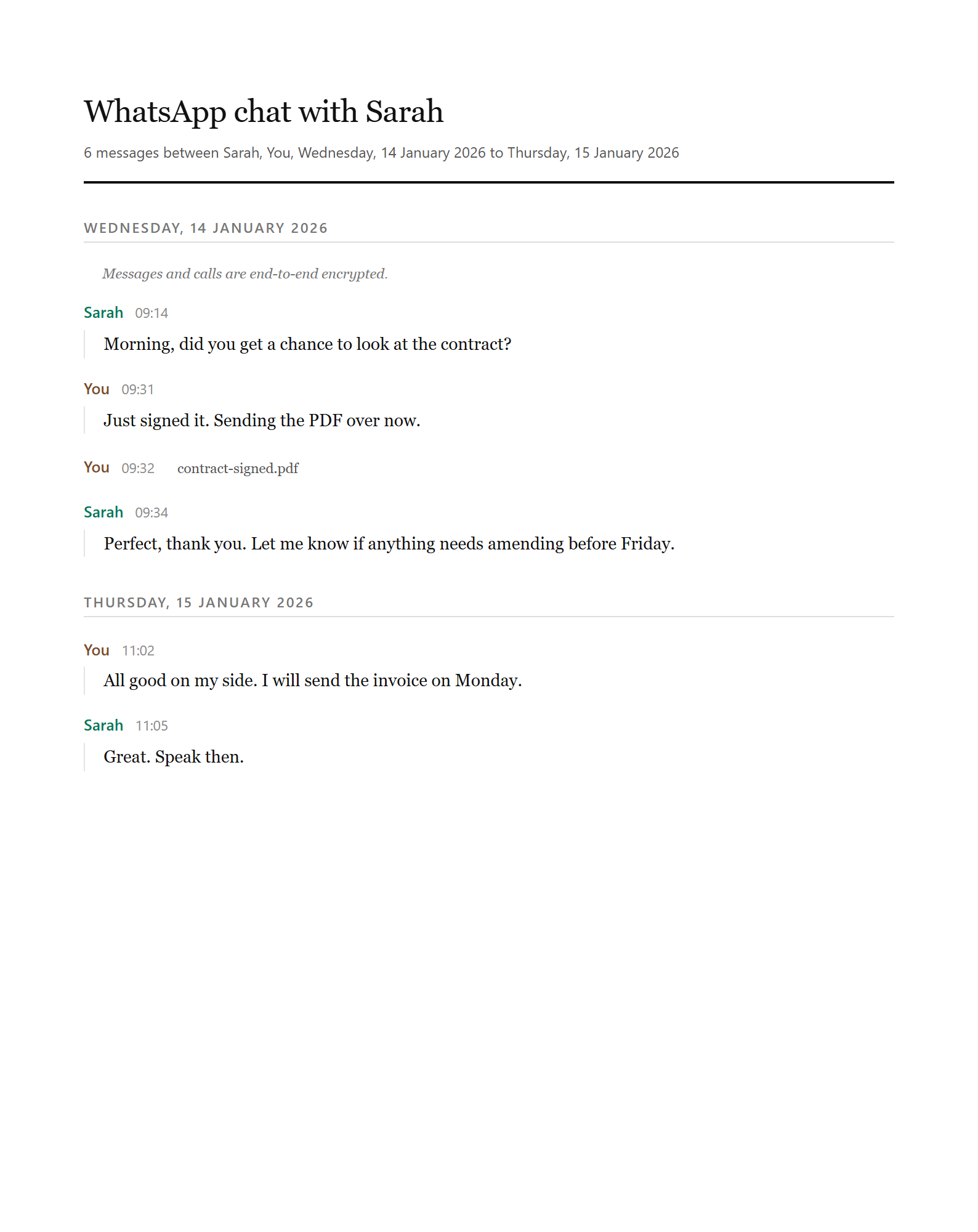 A page of a transcript in the Clean document style