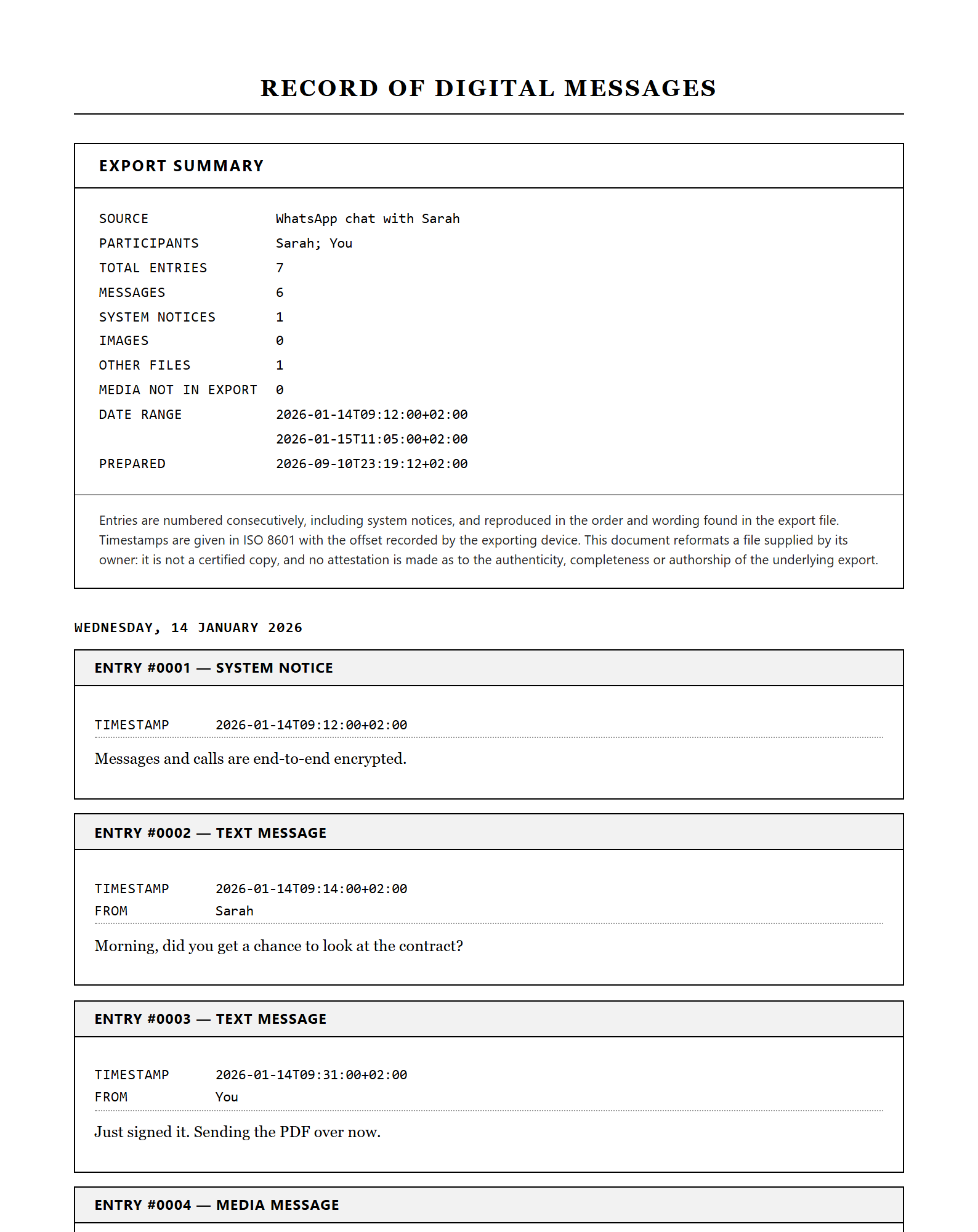 A page of a transcript in the Formal / legal style