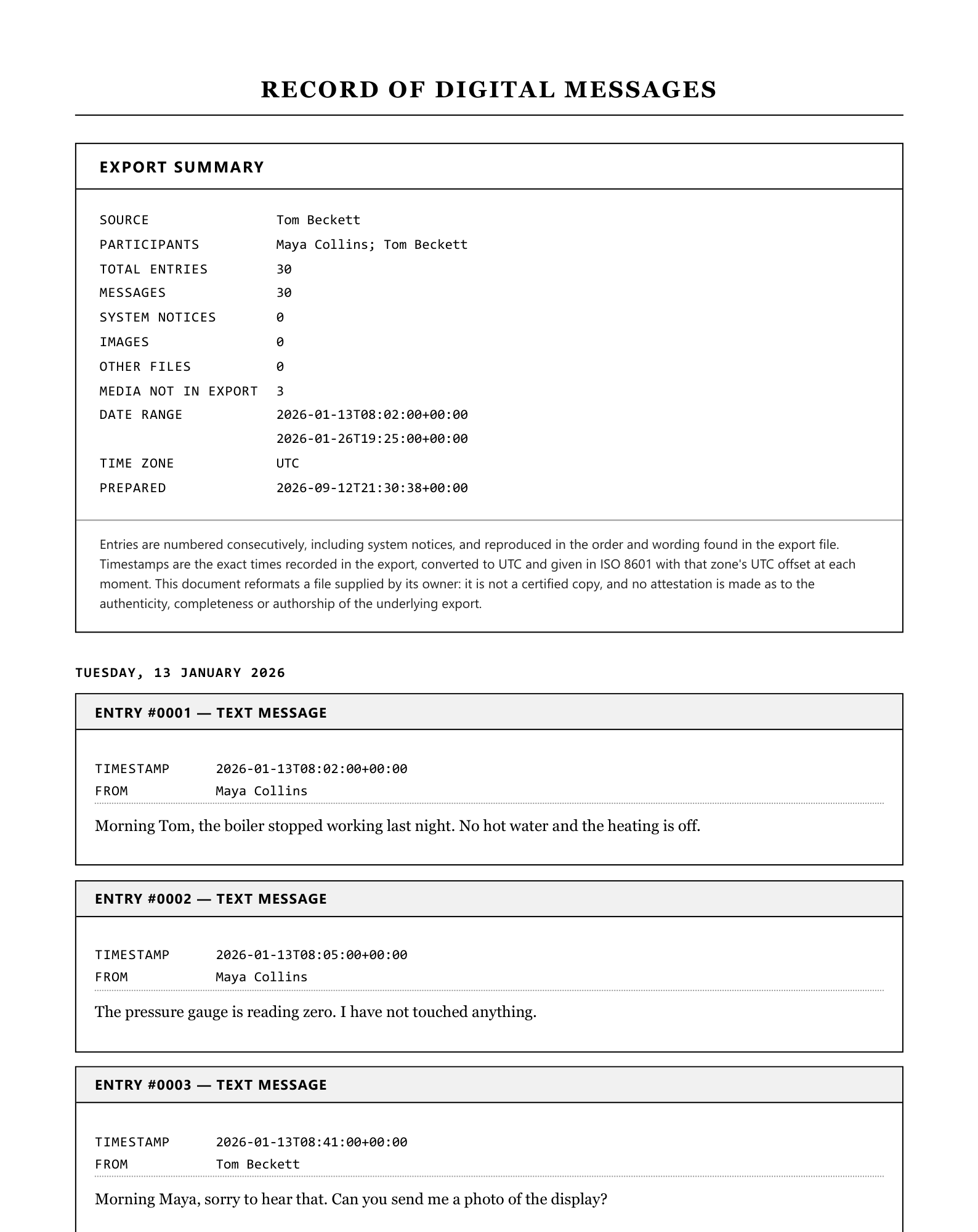 A page of the sample transcript in the Formal / legal style