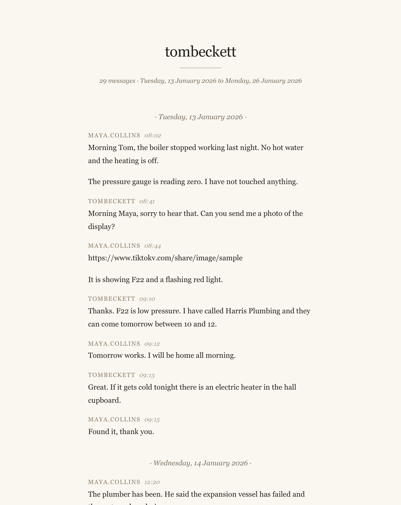 A page of the sample transcript in the Book style
