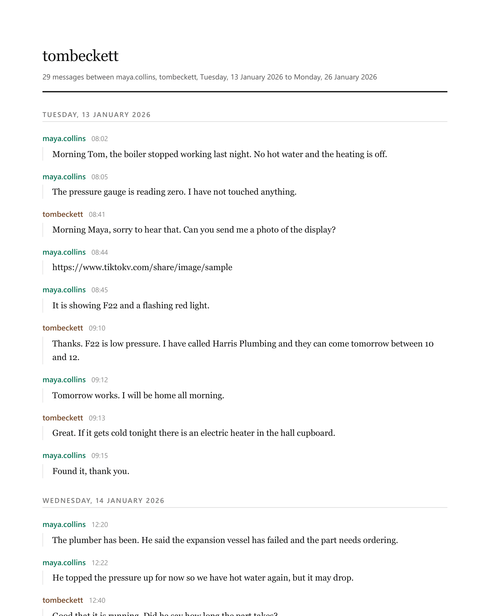 A page of the sample transcript in the Clean document style