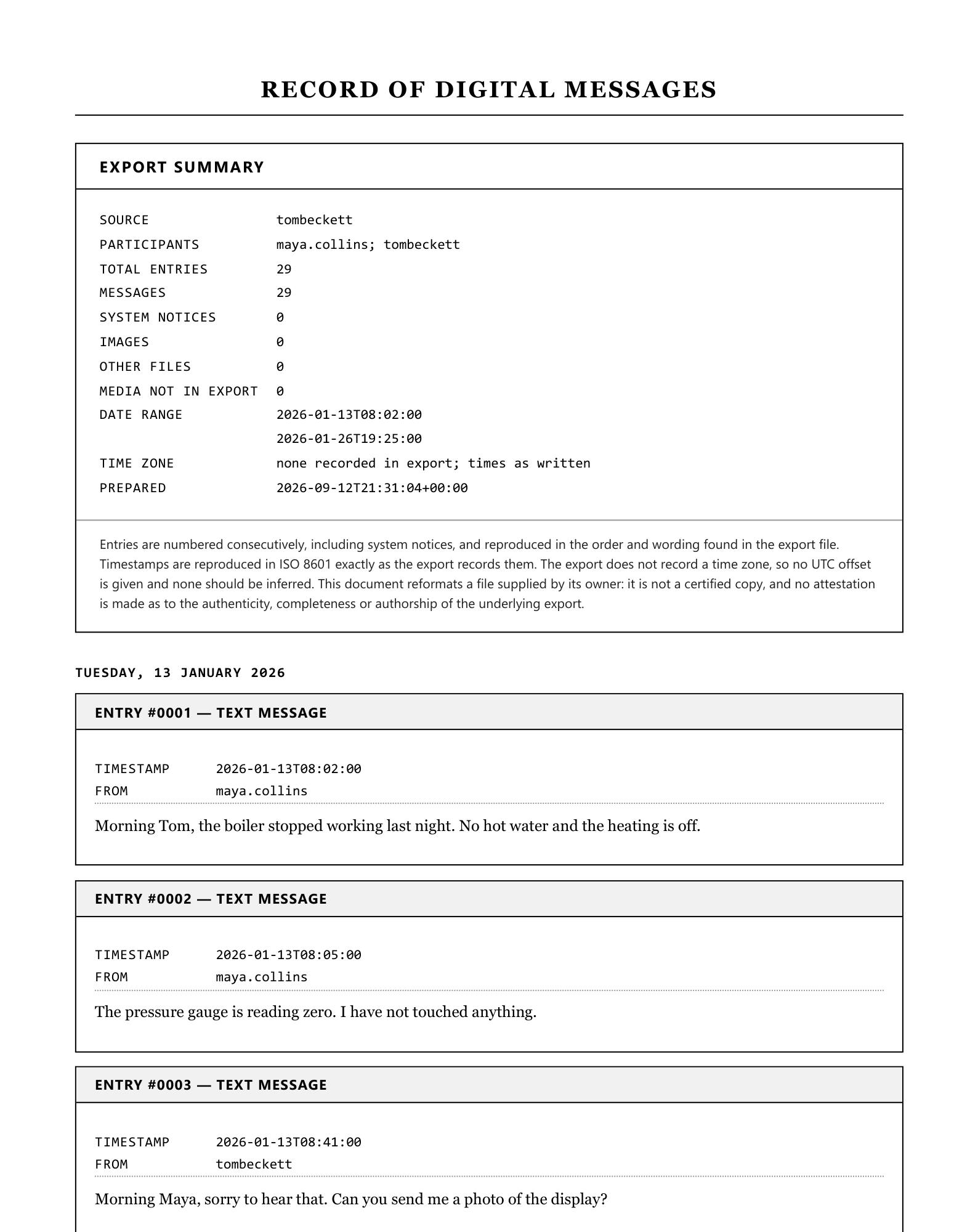 A page of the sample transcript in the Formal / legal style
